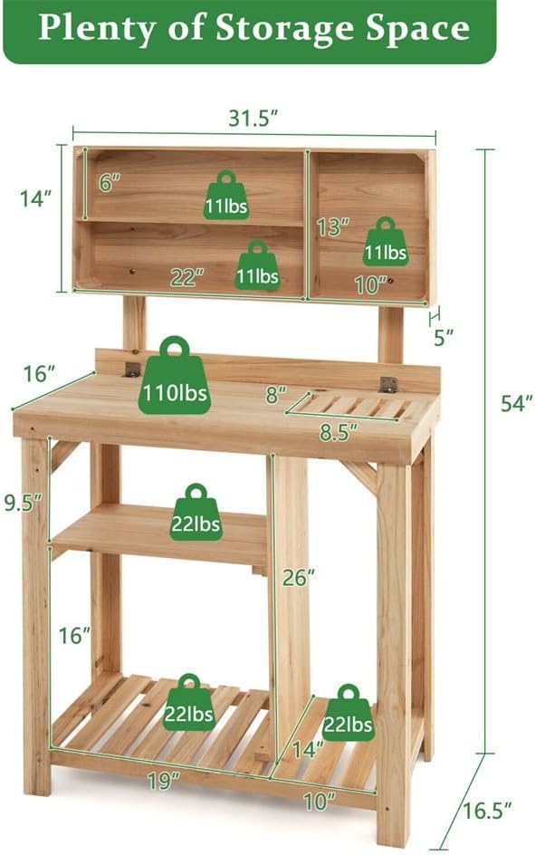 Garden Potting Table Outdoor Bench Wooden Workstation W/Storage Shelf