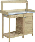 Pemberly Row Deluxe Potting Bench, 49' H x 44' W x 18' D, Natural Fir Wood Finish, Weather Resistant, Cabinet and Drawer, Open Shelf, Spacious Worktop, Pre-Attached Side Hooks, Outdoor Gardening