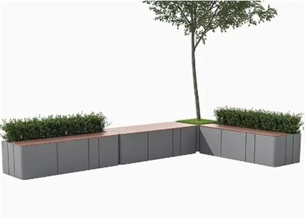 Bench with Planter Box, Outdoor Garden Bench with Planters, Metal Rectangular Lounge Bench and Planter Box Combo Perfect for Park Mall Rest Areas Garden Bench