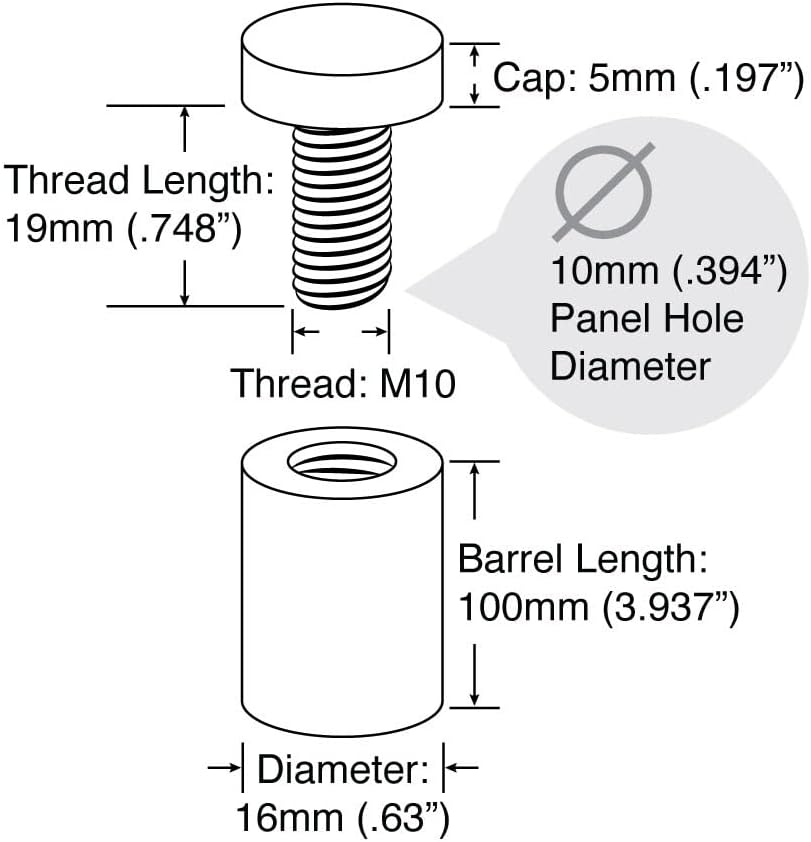 Stainless Steel Standoff 5/8 Inch Diameter x 4 Inch Barrel Length Brushed Finish for PVC, Glass and Acrylic Sign Stand Off Wall Anchors and Screws 100 Piece Commercial Space Pack