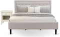 East West Furniture FN08K-1GA0C 2-Piece Platform King Bedroom Set with 1 Bed and Wire Brushed Butter Cream End Table - Reliable and Sturdy Manufacturing - Mist Beige Linen Fabric Bed