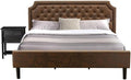 East West Furniture GB25K-1VL06 2-Piece Granbury King Bedroom Furniture set with Button Tufted King Bed and 1 Modern End Table - Dark Brown faux Leather, Wire Brushed Black Finish