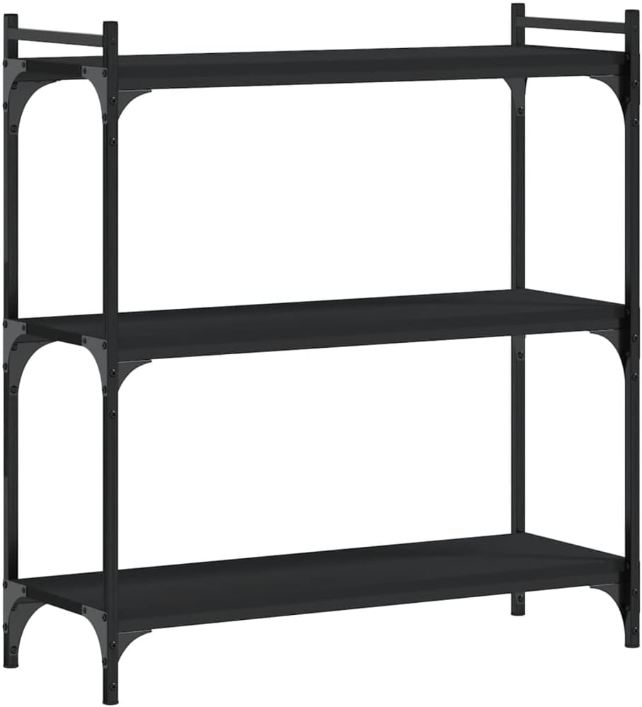 Black Engineered Wood Bookcase, 3-Tier Adjustable Shelves for Living Room, Sturdy Metal Frame Display Storage Unit with Matte Finish, 31.5' Wide