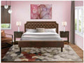 HomeStock Modern Motifs 3 Piece King Size Bedroom Set with a Platform Bed and 2 Distressed Jacobean Bedroom Nightstand Dark Brown Faux Leather with Black Texture and Black Legs