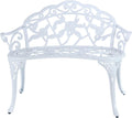 YKSY&YKSY Patio Garden Bench Metal Park Bench Cast Aluminum Outdoor Furniture with Floral Rose for Patio,Park,Lawn,Yard (White)