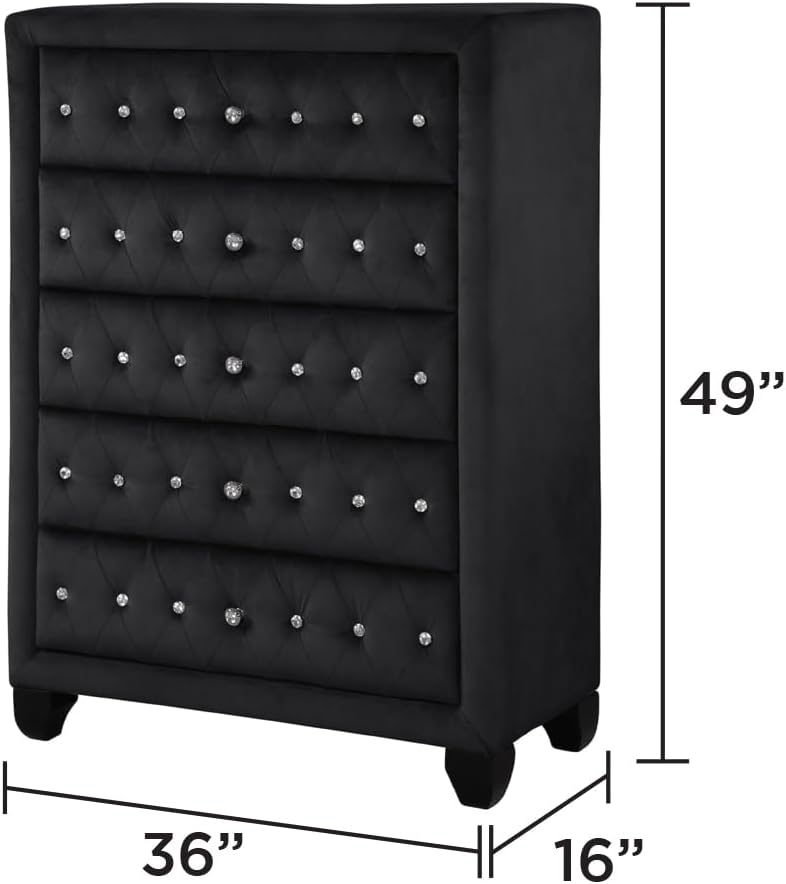GOWE Encore Modern Style Tufted and Upholstered King 5PC Bedroom Set Made with Wood in Black(NJ Inventory)