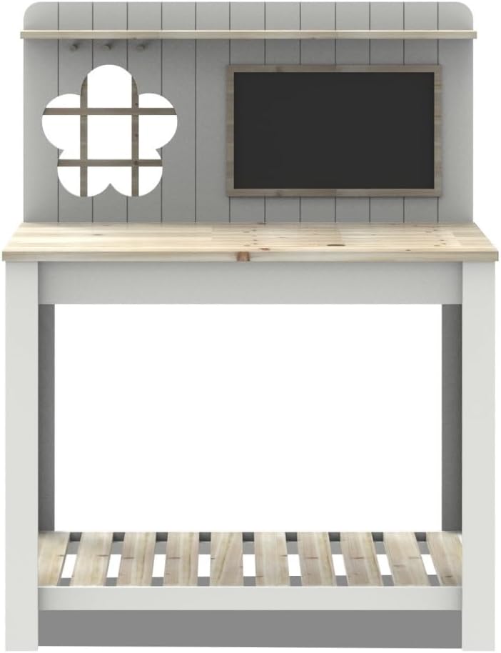 Outdoor Solid Wood Potting Bench, 2 Tier Potting Table with Sink and Hooks, Outdoor Potting Bench for Garden, Yard, Balcony, Garden Table with Tool Storage(White)