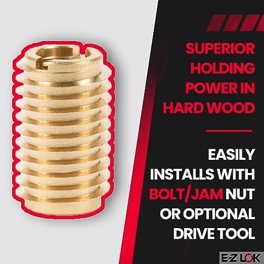 E-Z LOK 400-510 Threaded Insert for Hard Wood, Brass Thread Inserts, 5/16-18 Internal Threads, 1.00' Length, (Pack of 100)