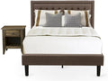 East West Furniture KD18F-1GA07 2 Piece Wood Bedroom Set - 1 Platform Bed Brown Linen Fabric Padded and Button Tufted Headboard with 1 Wooden Night Stand - Distressed Jacobean Finish Nightstand