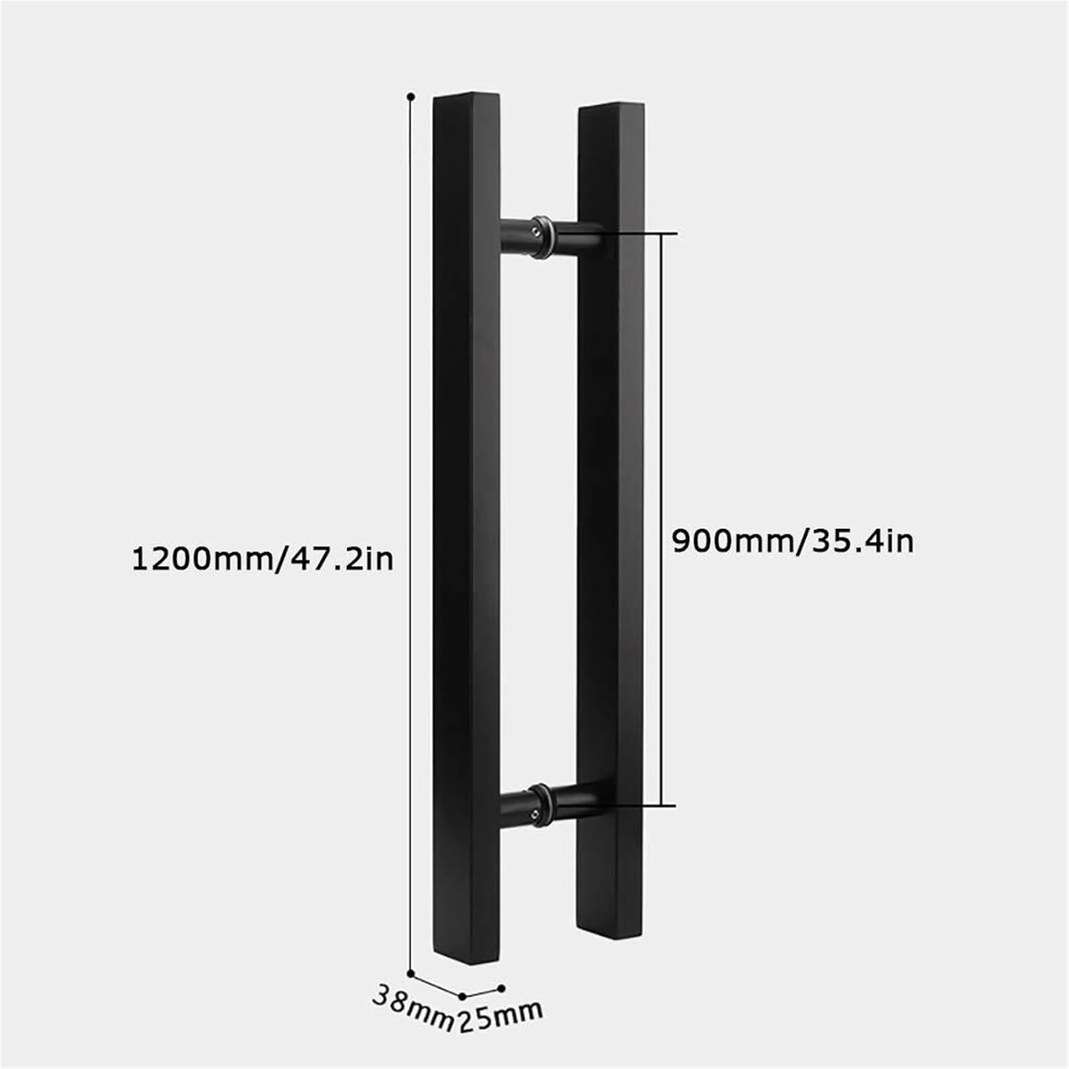 Door Handle Solid Standoffs Commercial Stainless Steel Office Push-Pull Door Glass Door Wooden Door Sliding Door Handle Black Square Tube Handle (Size : 1200x900mm)