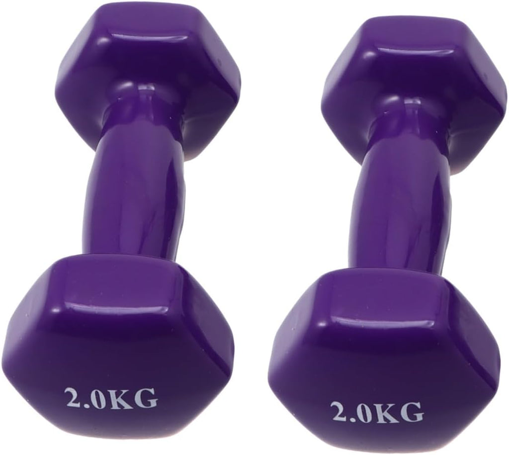 Mikinona 2PCS Non-slip Plastic Dipped Cast Iron Dumbbells Each Unisex Fitness Hand Weights for Gym Workouts Strength Training and Muscle Toning Purple