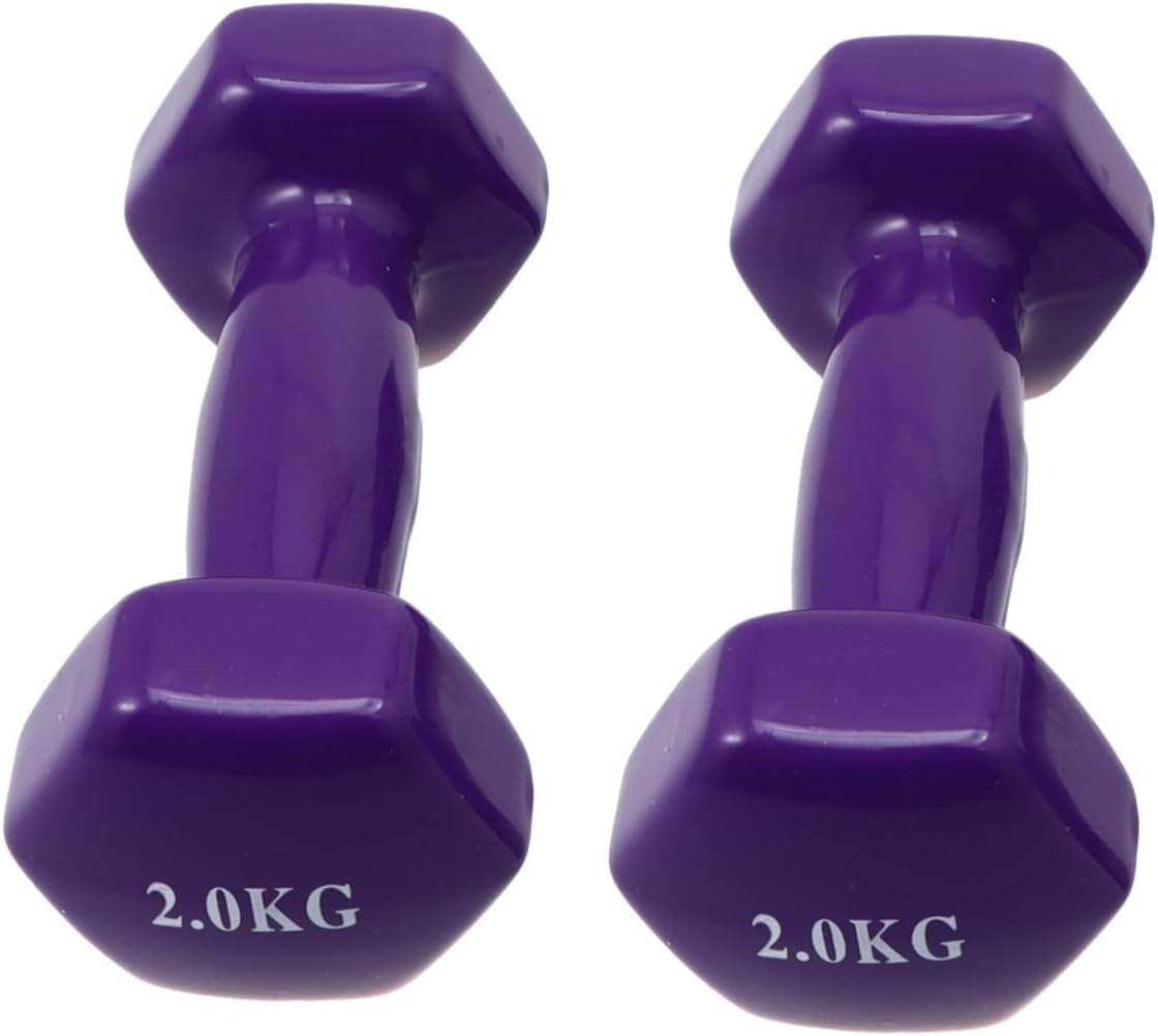 Mikinona 2PCS Non-slip Plastic Dipped Cast Iron Dumbbells Each Unisex Fitness Hand Weights for Gym Workouts Strength Training and Muscle Toning Purple
