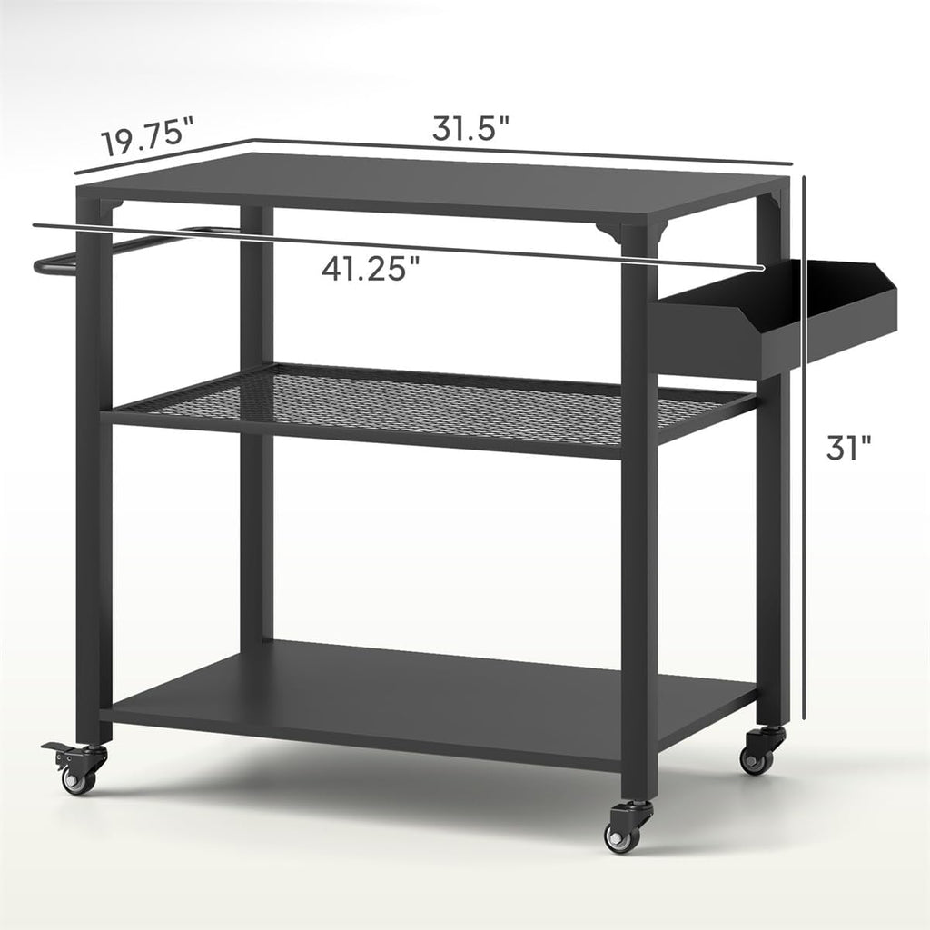 Heavy Duty Camping & Grill Cart with Wheels, 4-Tier Outdoor Serving Station, Stainless Steel Top Portable Kitchen Table for BBQ, Pizza Oven, or Potting Bench