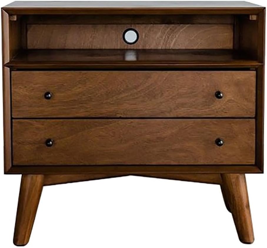 Home Square 3 Piece Set with Full Wood Bed and 2-Drawer Nightstand in Acorn