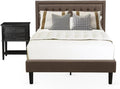 East West Furniture KD18F-1VL06 2 Piece Bedroom Set - 1 Wood Bed Frame Brown Linen Fabric Padded and Button Tufted Headboard with 1 Mid Century Nightstand - Wire Brushed Black Finish Nightstand