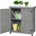 Garden Potting Bench Table, Outdoor Storage Cabinets Weatherproof Storage Cabinet with Metal Table Top Garden Furniture Wood Workstation for Outdoor Patio