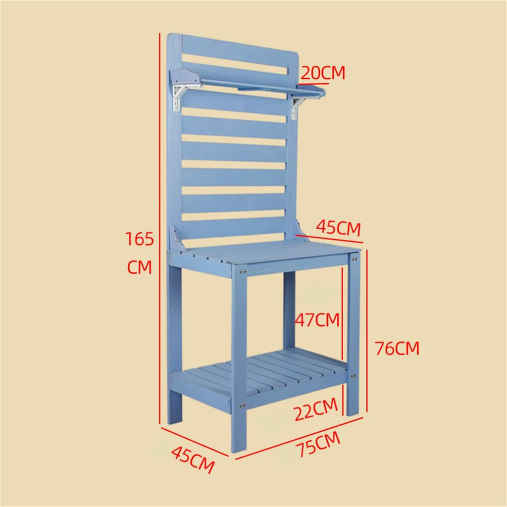 Potting Table Outdoor Potting Bench, Large Outdoor Kitchen Island Prep Station,Balcony Gardening Table,Outdoor Solid Wood Garden Work Bench Station,for Outside All Weather Use,Blue