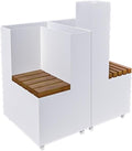 Bench with Planter Box, White Commercial Metal Flower Box Combination Iron Flower Box with 2 Anti-corrosion Wooden Benches, L 80cm*D 60cm*H 70cm Garden Bench