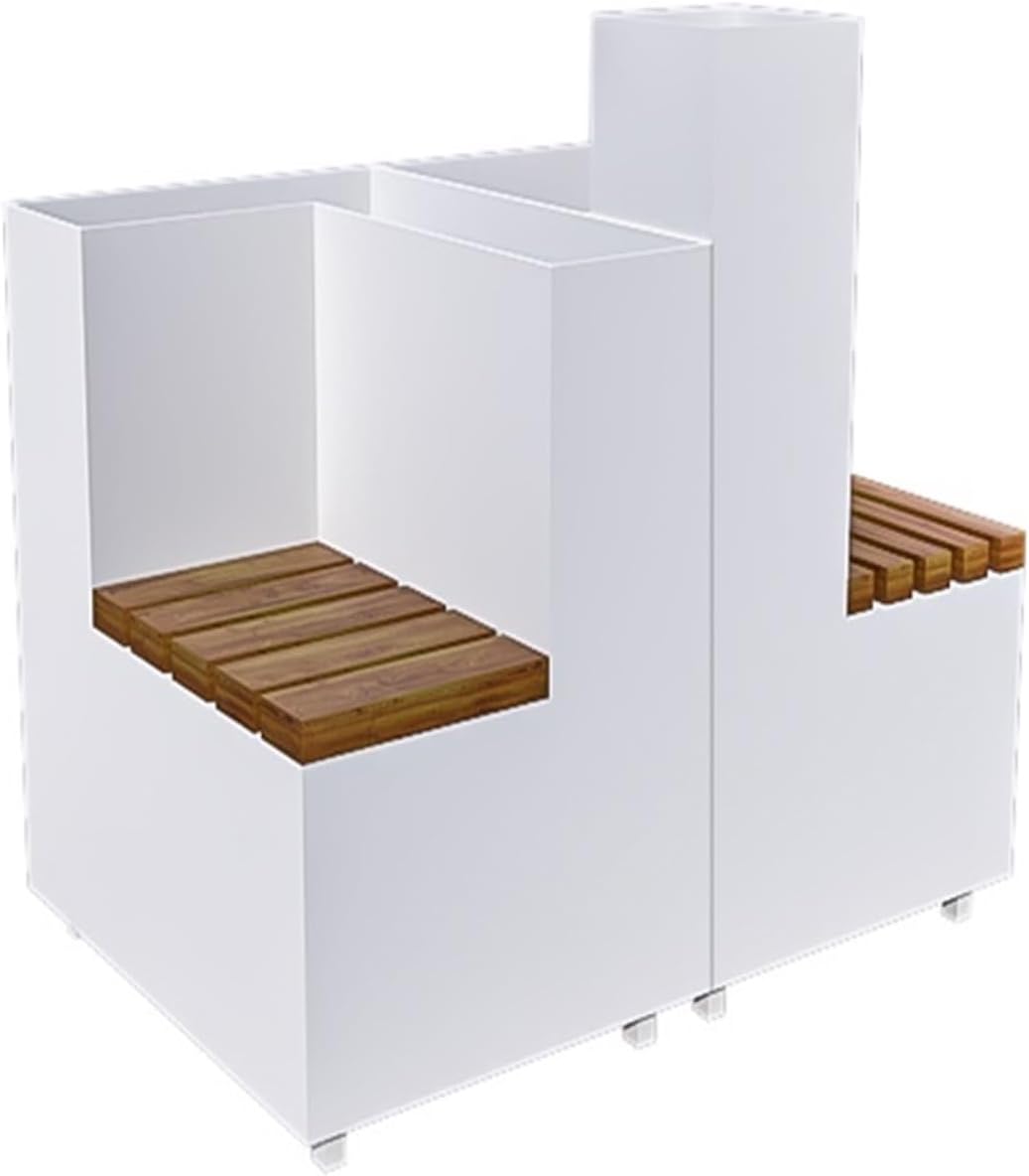 Bench with Planter Box, White Commercial Metal Flower Box Combination Iron Flower Box with 2 Anti-corrosion Wooden Benches, L 80cm*D 60cm*H 70cm Garden Bench