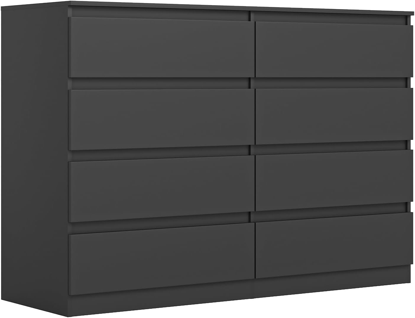 Vibe & Dine Double Dresser 8 Drawer, Modern Wooden Chest of Drawers with Wide Storage for Closet, Bedroom, Living Room, Black