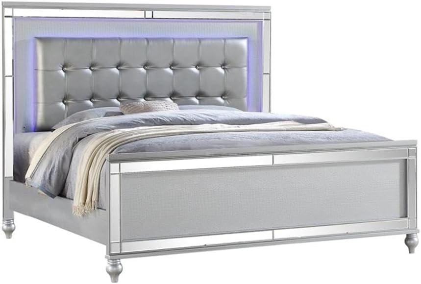 Sterling Full 5 PC LED Bedroom Set Made with Wood in Silver Color