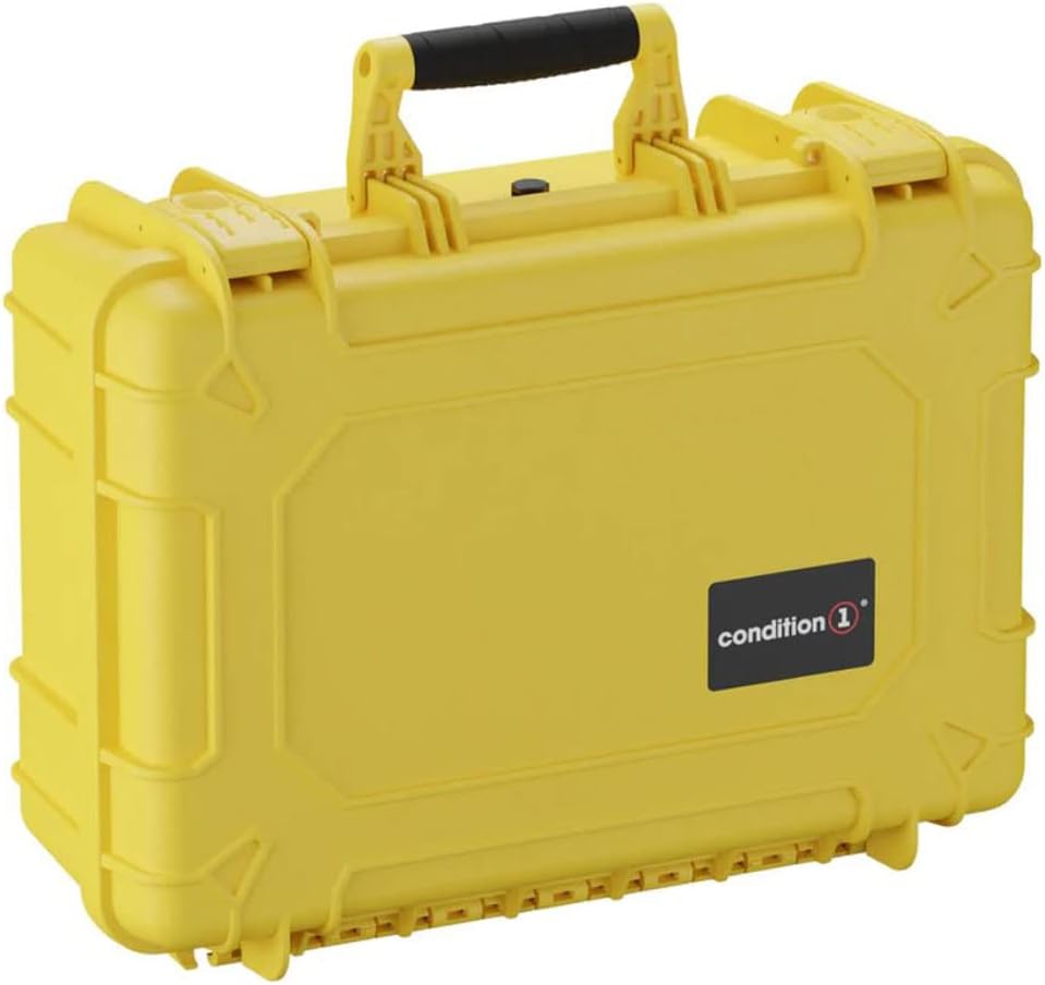 Condition 1 18' Medium Waterproof Hard Case with Foam, Model 801, Portable Protective Storage, Box for Travel, Tactical Gear, Made in USA, 18.36'x13.70'x 7.03' Yellow