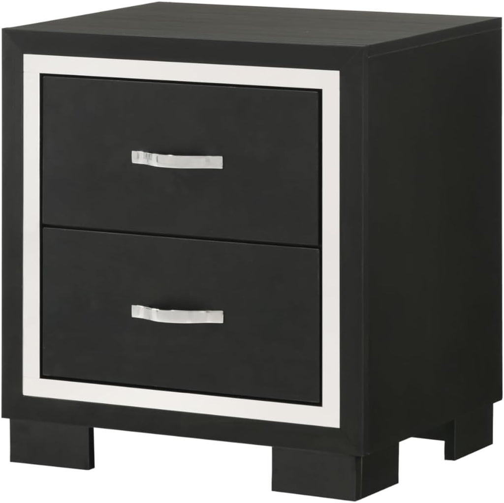 Generic Black Finish Upholstered King Size Channel Tufting Panel Bed Nightstand 3pc Wooden Bedroom Set, HS00B9295K3pc