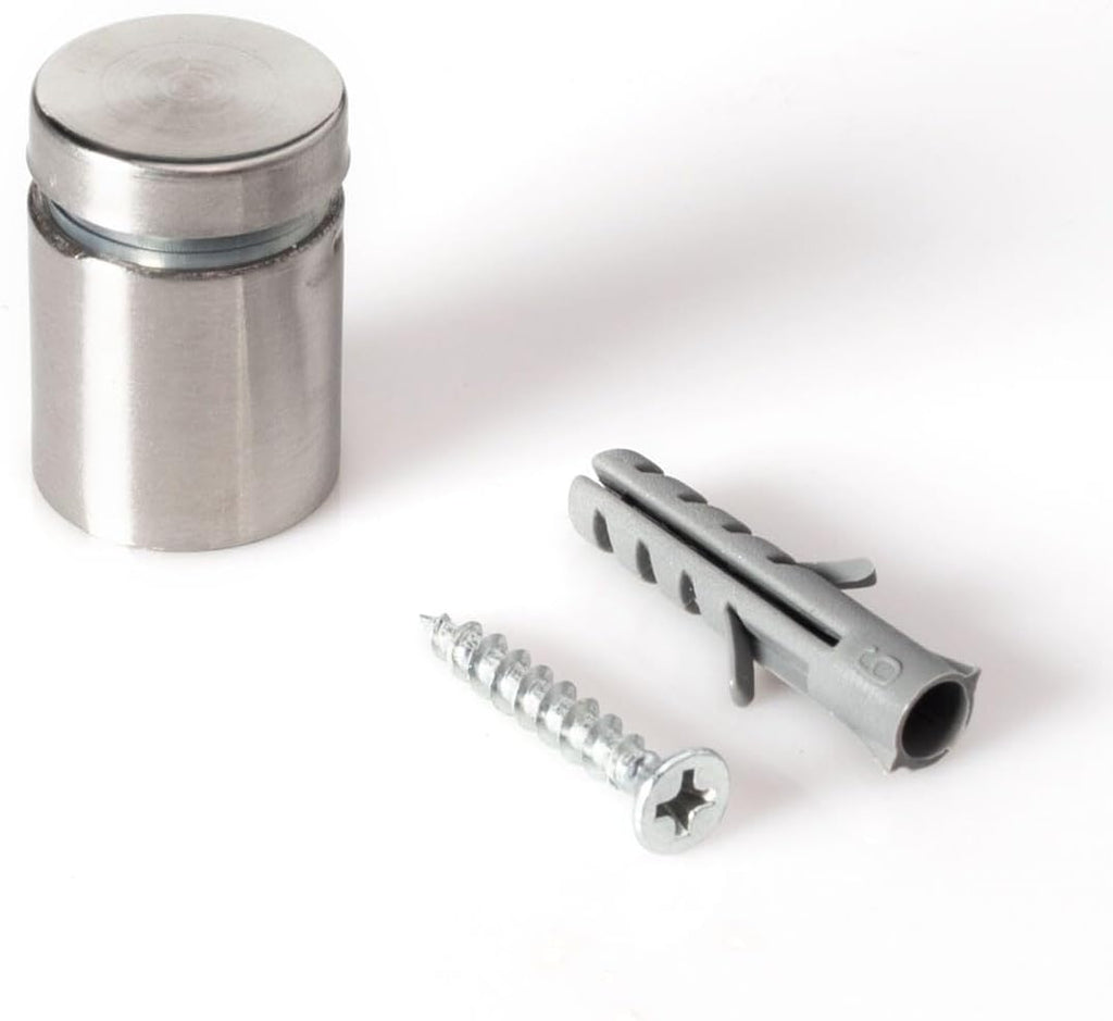 Stainless Steel Standoff 3/4 Inch Diameter x 3/4 Inch Barrel Length Brushed Finish for PVC, Glass and Acrylic Sign Stand Off Wall Anchors and Screws 100 Piece Commercial Space Pack
