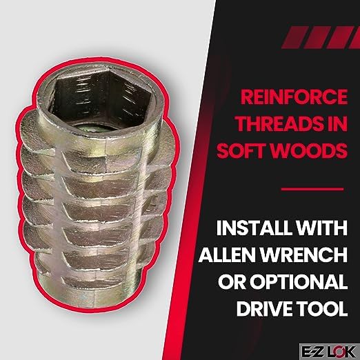 E-Z Lok Knife Threaded Insert for Soft Wood, Zinc Hex-Flush Thread Inserts, 5/16'-18 Internal Threads, 0.789' Length (Pack of 40, 2000 Count Total)