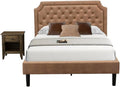 East West Furniture GB28F-1GA07 2-Piece Granbury Full Size Bed Set with Button Tufted Upholstered Bed and 1 Distressed Jacobean Modern Nightstand - Brown faux Leather with Brown Texture and Black Legs