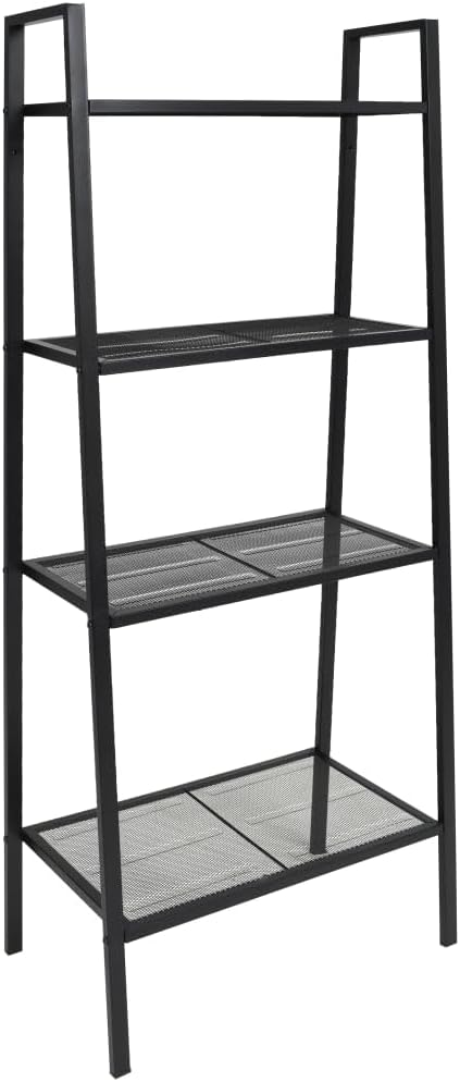 Black Metal Display Shelf, Rectangular Storage Organizer for Books, Plants, Decor, 14.0 x 24.4 x 58.3 in, Matte Finish, Compact Home Storage