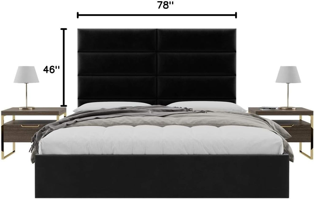 Vänt Upholstered Wall Mounted Velvet Headboard Panels - Midas Layout - 78' X 46'- Configuration of 8 Individual Panels - Recommended for King-Cal King - Velvet/Black
