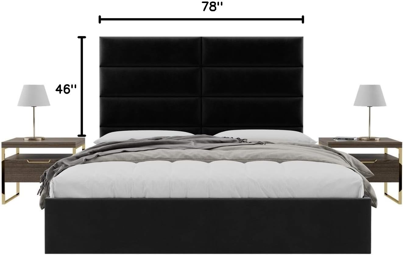 Vänt Upholstered Wall Mounted Velvet Headboard Panels - Midas Layout - 78' X 46'- Configuration of 8 Individual Panels - Recommended for King-Cal King - Velvet/Black