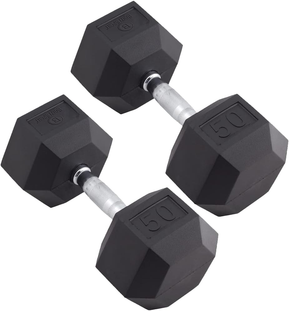 Body Sport Rubber Encased Hex Dumbbell Weight, Pair – Dumbbells for Exercises – Strength Training Equipment – Home Gym Accessories – Weight Training