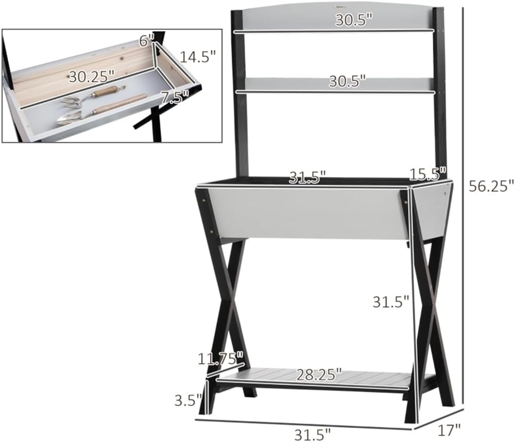 Potting Bench Table Garden Workstation with Hidden Storage Box and Shelves for Outdoor Backyard Gardens