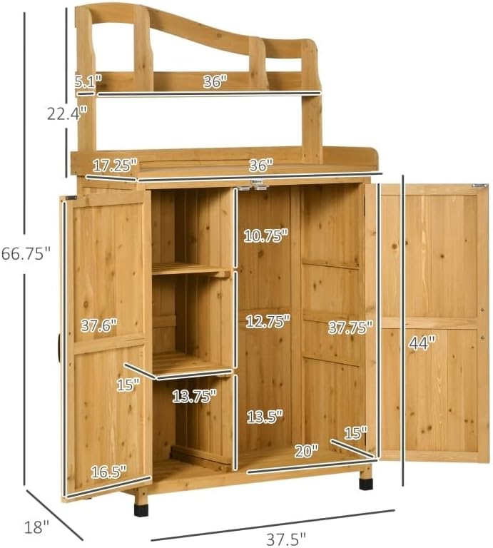 Outdoor Storage Cabinet & Potting Table,Wooden Gardening Bench W/Patio and Magnetic Doors,for Backyard Gardens(D)
