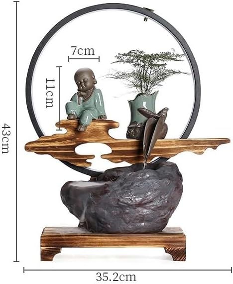 Small Fountain Indoor Tabletop Fountain with Light Ring Water Fountain Humidifier Living Room Office Home Creative Craft Ornaments Tabletop Fountains
