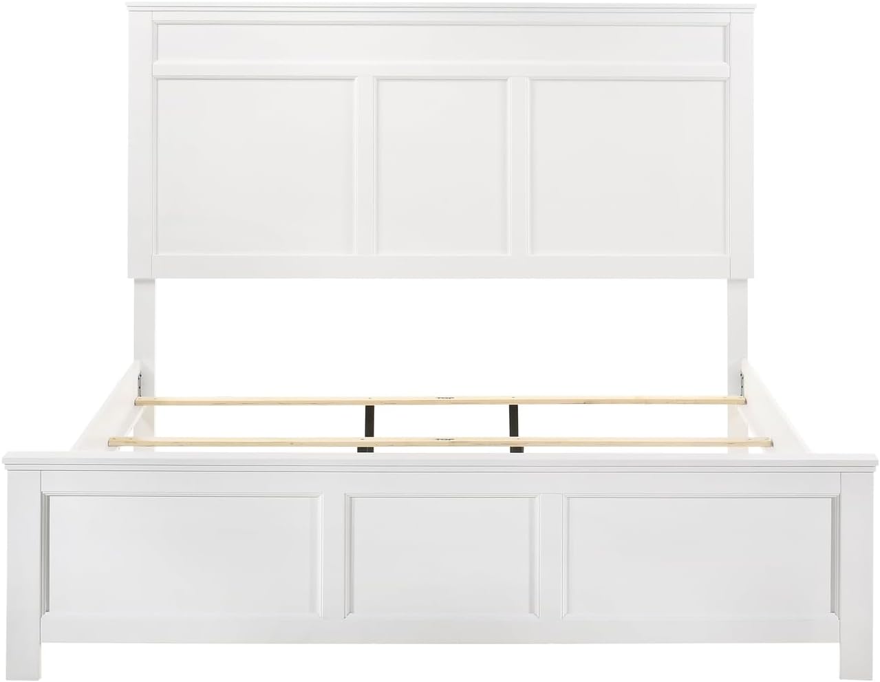 HomeStock Wood Panel Bed - White Finish - Bedroom Furniture with Headboard King