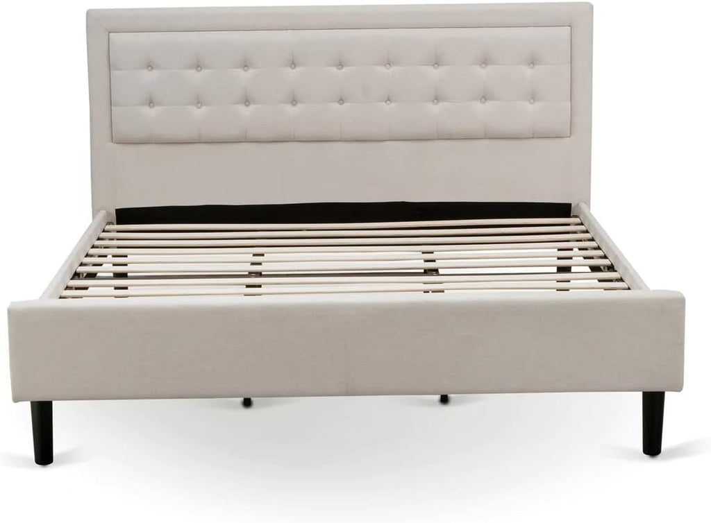 East West Furniture FN08K-2DE07 3-Piece Fannin King Size Bedroom Set with 1 King Size Bed Frame and 2 Mid Century Nightstands - Reliable and Sturdy Manufacturing - Mist Beige Linen Fabric