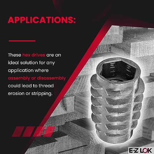 E-Z Lok Knife Threaded Insert for Soft Wood, Zinc Hex-Flush Thread Inserts, 5/16'-18 Internal Threads, 0.789' Length (Pack of 40, 2000 Count Total)