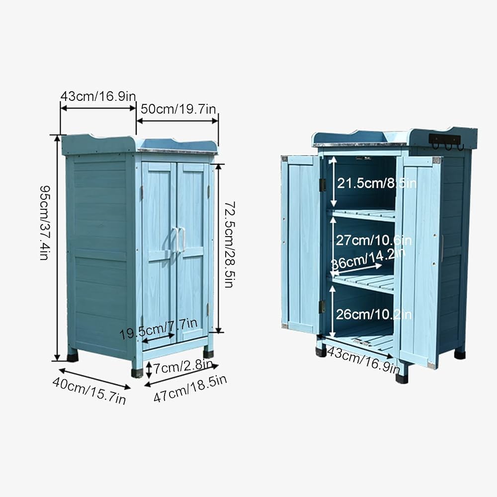 Outdoor Garden Potting Bench with Metal Tabletop | Wooden Planting Stand with Double Doors, Adjustable Shelf | Ideal for Backyard, Patio & Lawn