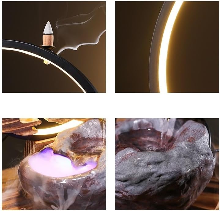 Small Fountain Indoor Tabletop Fountain with Light Ring Water Fountain Humidifier Living Room Office Home Creative Craft Ornaments Tabletop Fountains