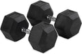 Titan Fitness Pair Rubber Coated Hex Dumbbells, Roll-Resistant Hexagonal Free Weights, Chrome-Coated Handles with Knurling, Strength Training Equipment