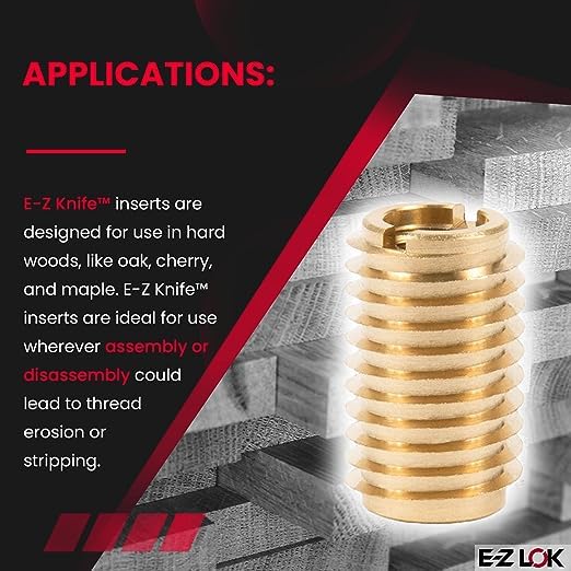 E-Z LOK 400-510 Threaded Insert for Hard Wood, Brass Thread Inserts, 5/16-18 Internal Threads, 1.00' Length, (Pack of 100)