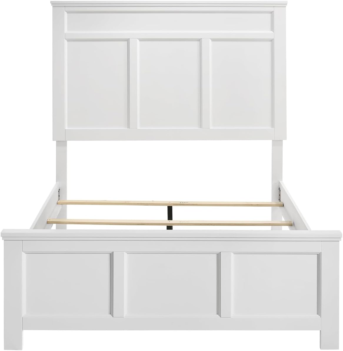 HomeStock Wood Panel Bed - White Finish - Bedroom Furniture with Headboard Twin