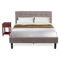 East West Furniture NL14F-1DE13 2 Piece Bed Set - Full Size Button Tufted Bed Frame - Brown Taupe Velvet Fabric Upholstered Headboard and a Burgundy Finish Nightstand
