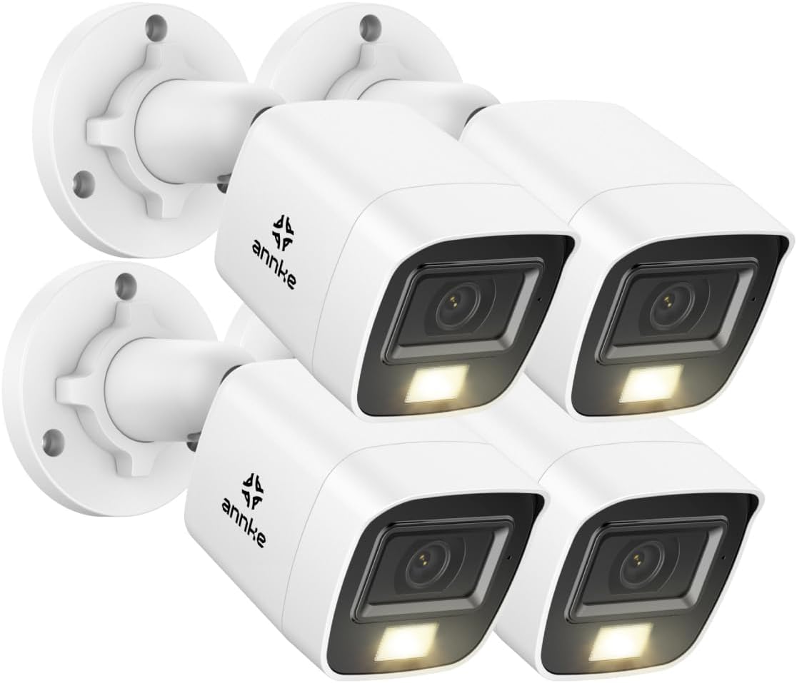 ANNKE 4K Security Camera for Home & Business Surveillance, 4pcs Analog Add-on Wired Bullet Cam with 100ft Night Vision, Smart Color Night Vision, IP67, 2.8mm Lens, 4 Pack