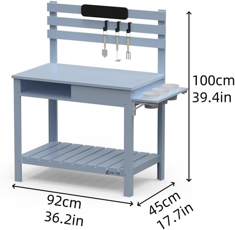 Outdoor Soild Wooden Potting Bench, Potting Bench with Sink, Multi Layer Storage Potting Table, Multi Function Garden Table with 3 Hooks, Gardening Table for Patio, Lawn and Porch(Blue)