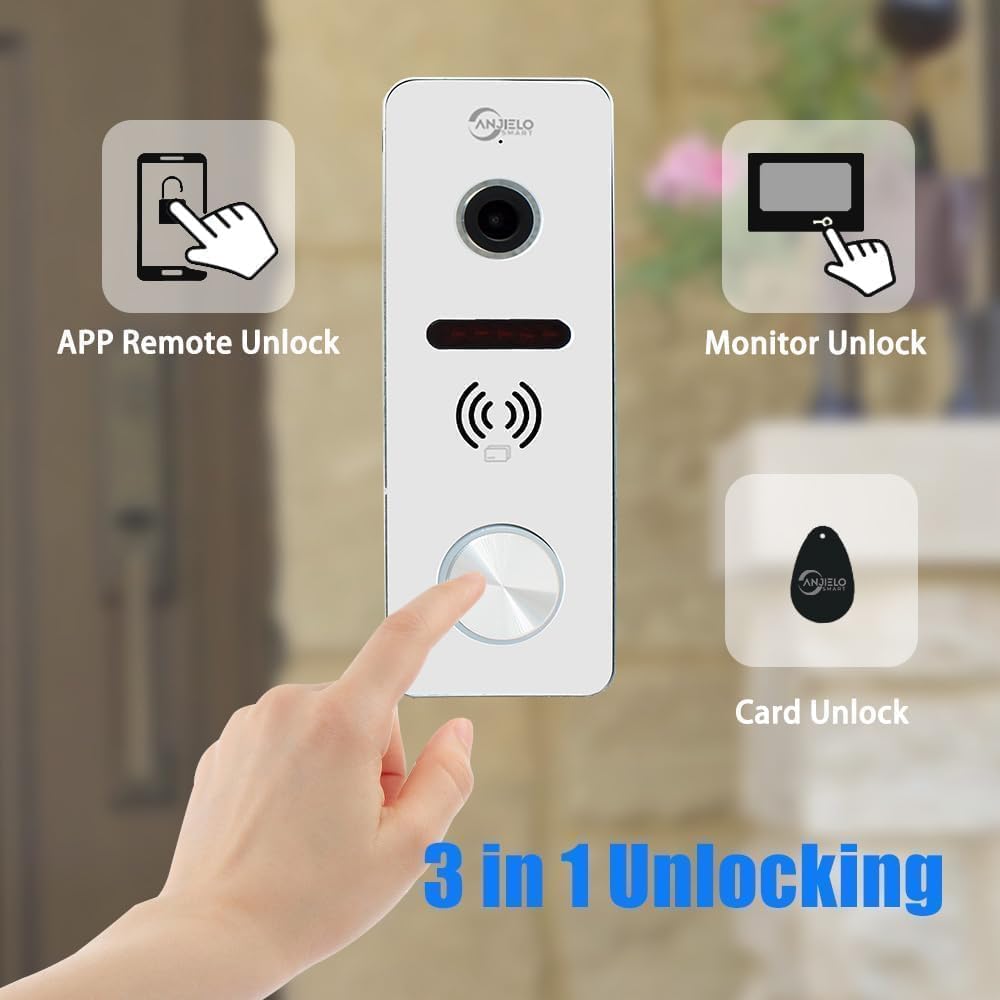 Wired Video Doorbell Apartment Intercom,7 inch Touch Screen Monitor 1080P Door Bell Camera TUYA Smart Home Door Phone Kits,3 in 1 Unlock RFID Card for Home Villa,32G (1 doorbell+4 Monitor)