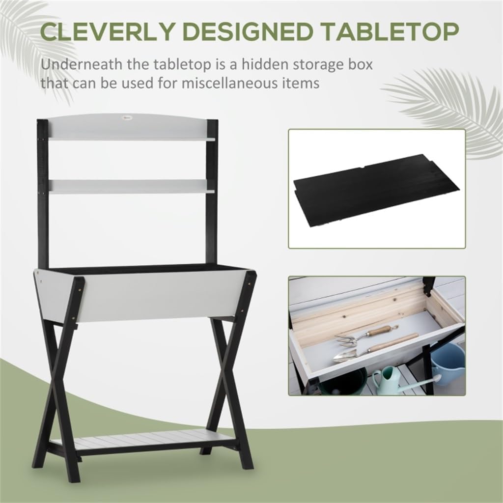 Potting Bench Table Garden Workstation with Hidden Storage Box and Shelves for Outdoor Backyard Gardens